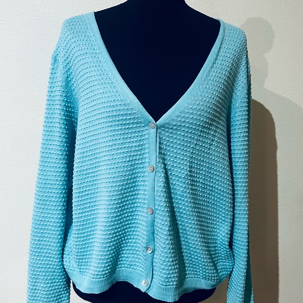 Draper James RSVP Size XL Turquoise Cardigan Long Sleeved Button up
